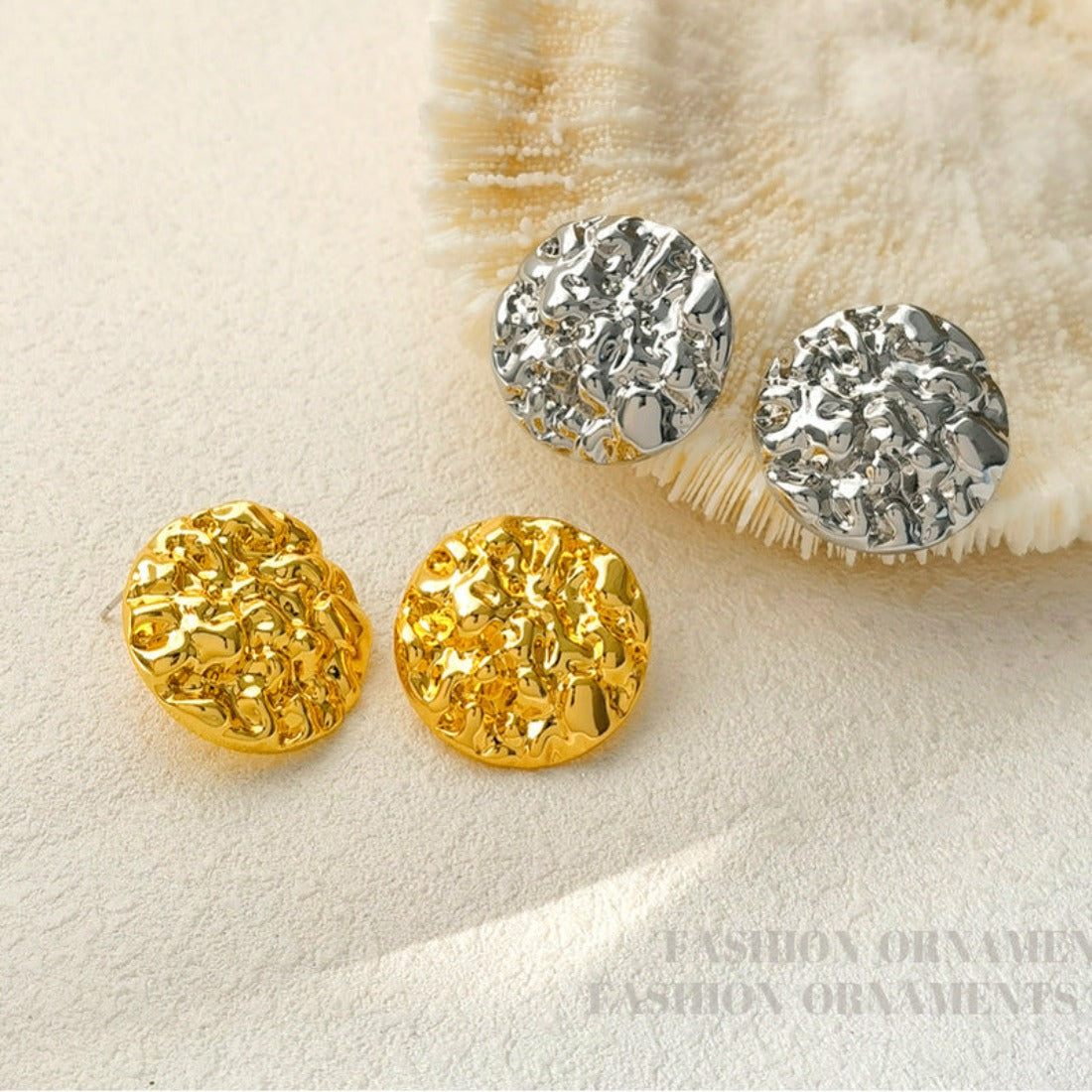 Gold Hammered Disc Earrings nugget earrings